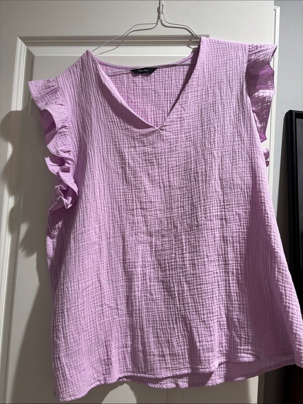 Light Lavender Flutter Sleeve V-Neck Blouse